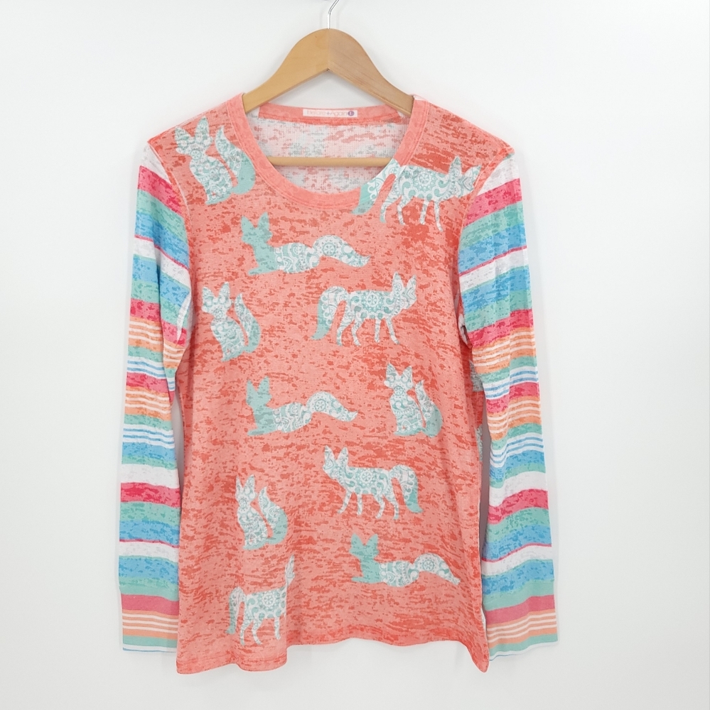 Sundance Catalog Fox Menagerie Burnout Tee Lightweight Thermal Long Sleeve